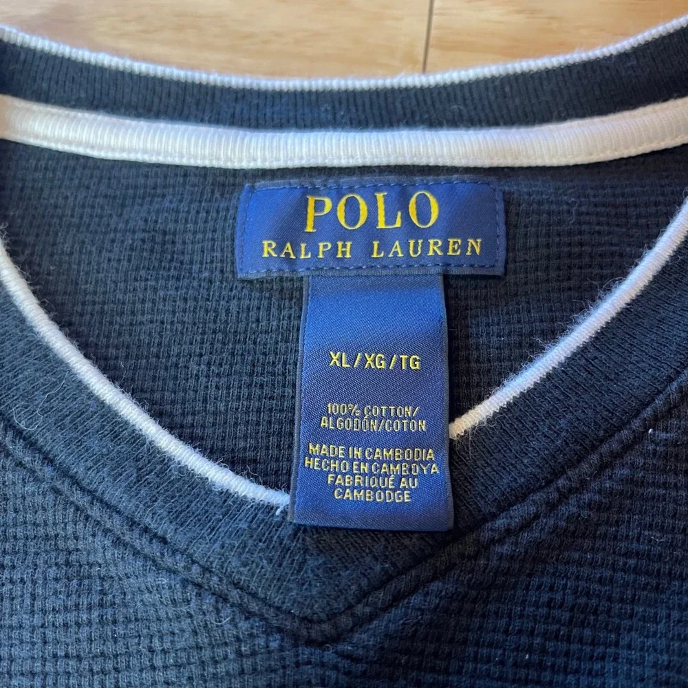 Polo Ralph Lauren Mens‎ Thermal V Neck Long Sleeve Shirt Black Henley Waffle XL